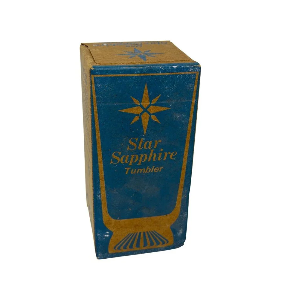 NEW Vintage‎ Star Sapphire Tumbler Glamorize Boxed Drinking Glass Gold Starburst